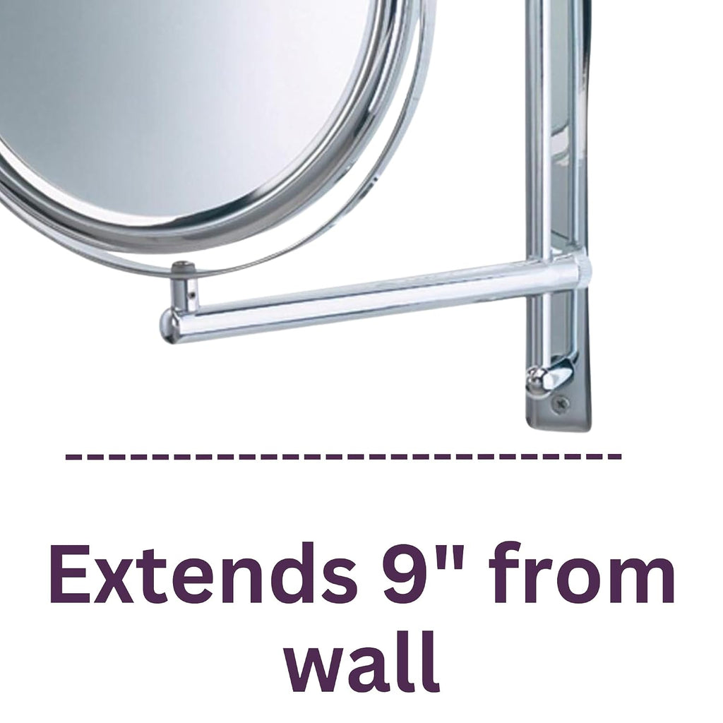 JERDON Espejo de maquillaje de pared de dos caras con aumento 3X-1X - Espejo de 9 pulgadas de diámetro se extiende 9 pulgadas - Acabado cromado pulido - Modelo JP3030CF