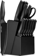 LINHAO Juego de bloques de cuchillos de cocina negros de 14 piezas con
