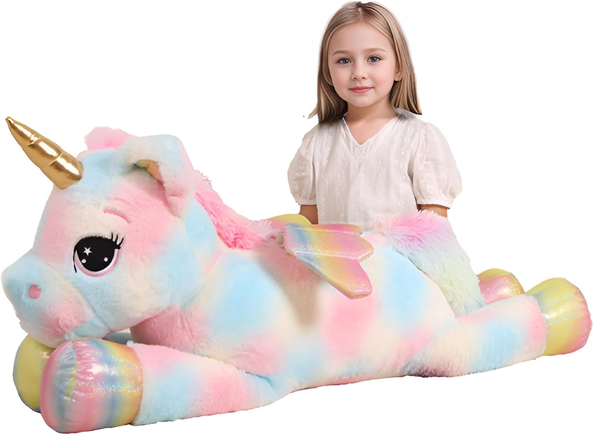 Almohada de Animal de Peluche Unicornio Gigante de Color de 44 Pulgadas, Lindo Unicornio Grande Suave con Alas de Arcoíris Juguete de Peluche Grande, Regalos para Novia Niña Niño Niños Navidad