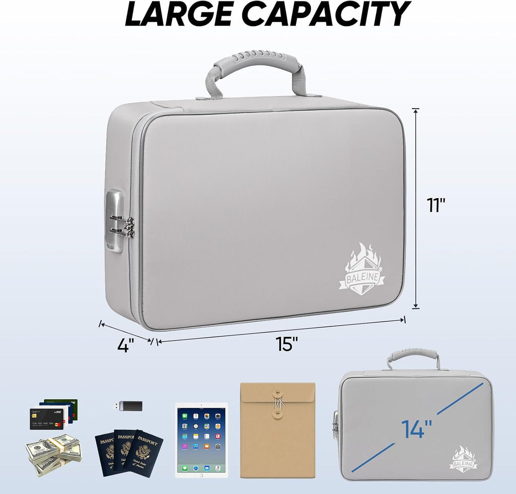 BALEINE Caja de documentos ignífuga con cerradura, bolsa portátil ignífuga para documentos, impermeable, cajas de archivos a prueba de fuego para documentos, caja organizadora de archivos para papeleo