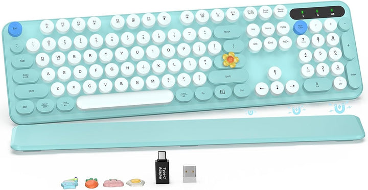 Teclado inalámbrico, teclas redondas, teclado de máquina de escribi...