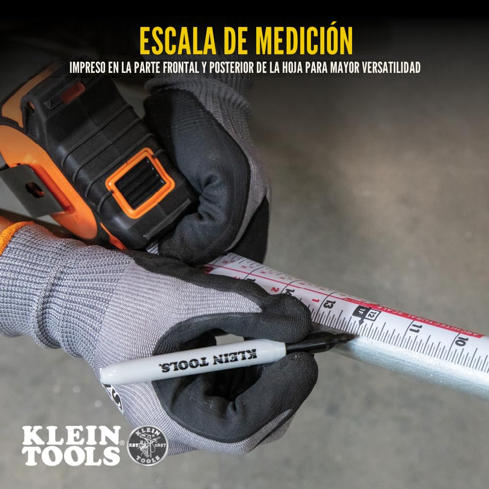 Klein Tools Cinta métrica 9235, cinta métrica magnética resistente con hoja reforzada de nailon de doble cara de doble gancho de 35 pies, con clip de cinturón de metal