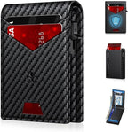 Billetera para hombre con bloqueo RFID minimalista para 12-14 tarjetas | Cartera inteligente delgada y plegable con ventana para identificación y ranura para efectivo, bolsillo frontal, estuche