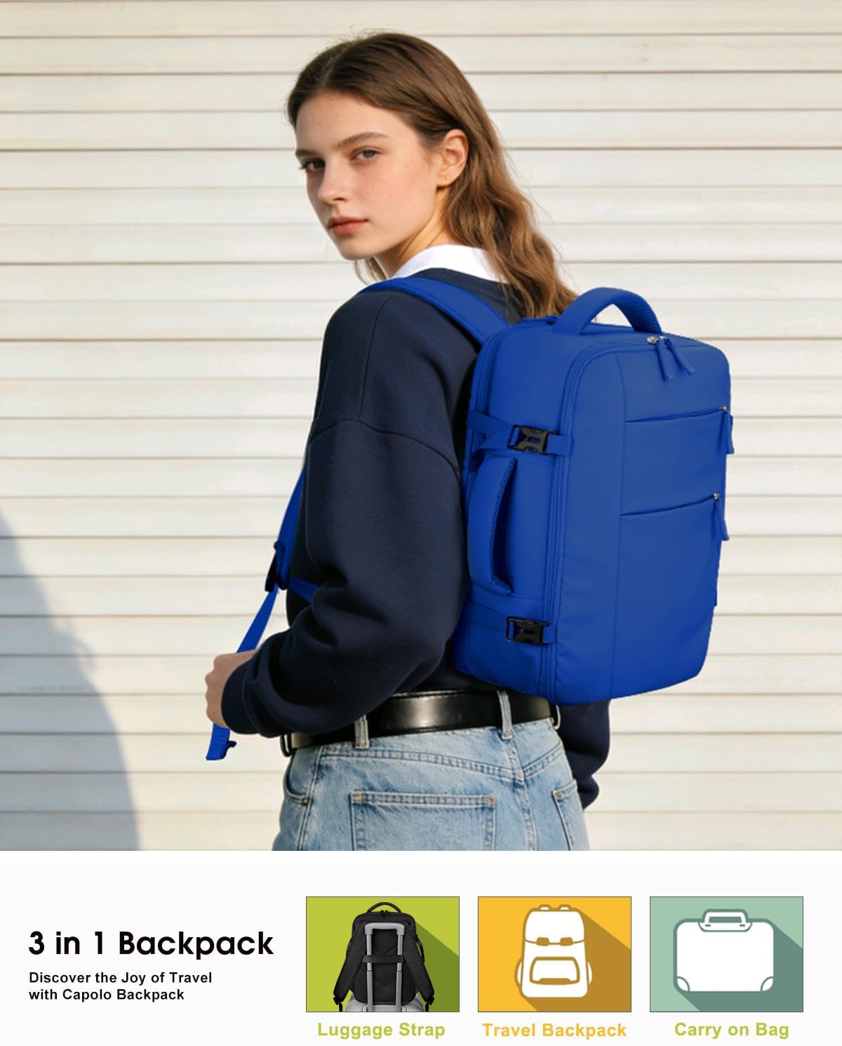 Mochila de viaje Capolo para mujeres y hombres, Azul real, 17 pulgadas