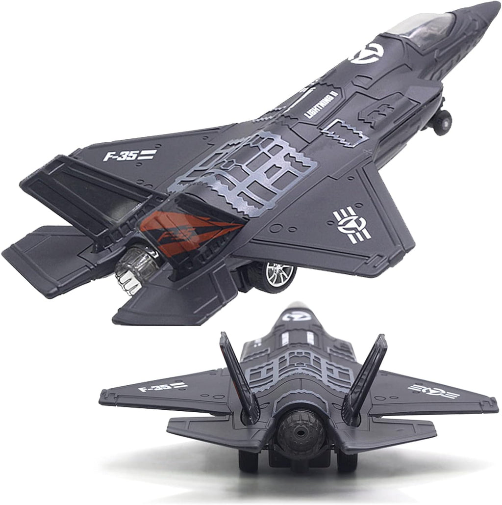 Avión de Combate a Escala Militar F-35 Modelo de Avión del Ejército Fuerza Aérea de Metal Fundido con Retroceso Avión de Ataque y Bombardeo con Luces y Sonidos para Niños o Colección