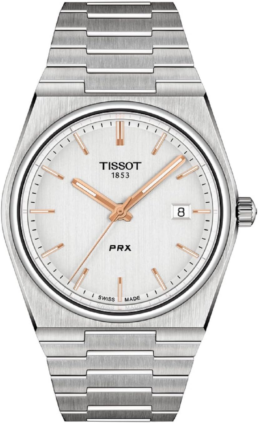 Reloj de vestir Tissot para hombre PRX con carcasa de acero inoxidable 316L, color gris T1374101103100