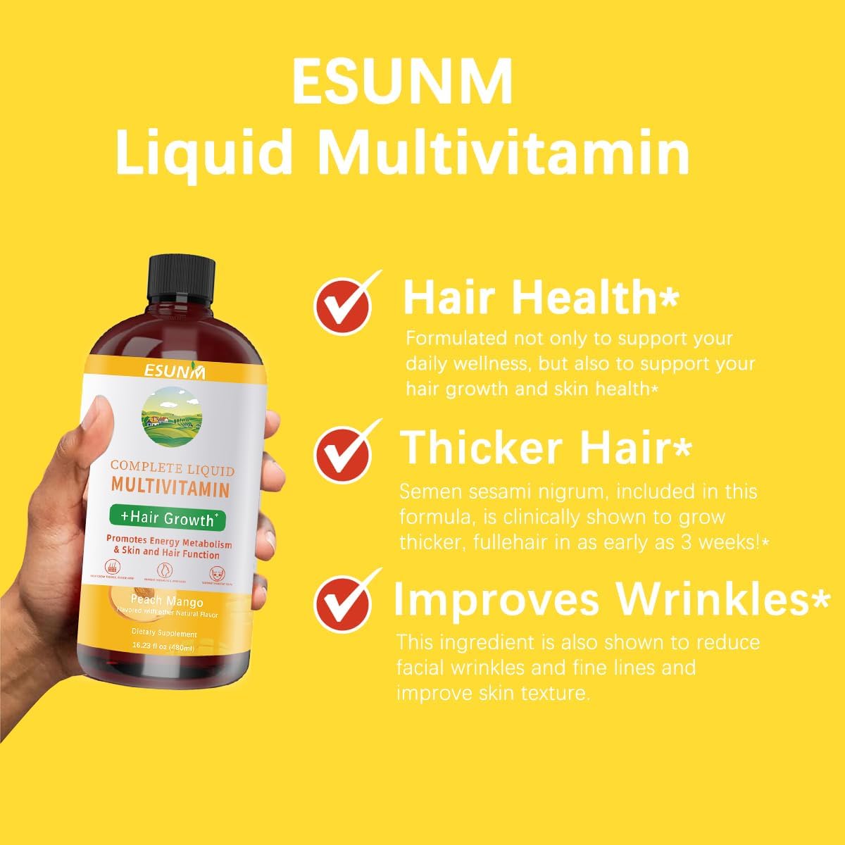 Multivitamínico líquido completo + crecimiento del cabello, promuev...