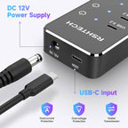 RSHTECH, RSH-ST10C-6, hub USB 3.2 de 10 puertos, alimentado, adaptador 12V/5A