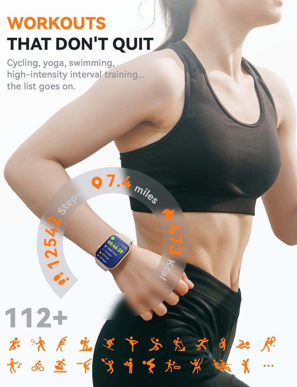 Relojes inteligentes para mujeres y hombres, reloj de seguimiento de actividad física con 110 modos deportivos, contador de pasos/monitor de sueño/podómetro, impermeable IP68, reloj inteligente con control de música y llamadas Bluetooth para