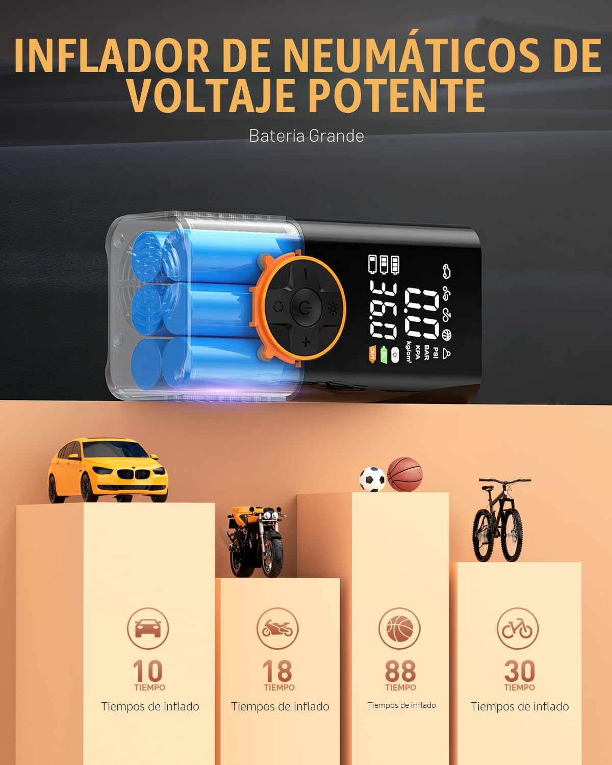 KUXISA Compresor de aire portátil para inflador de neumáticos, comp...