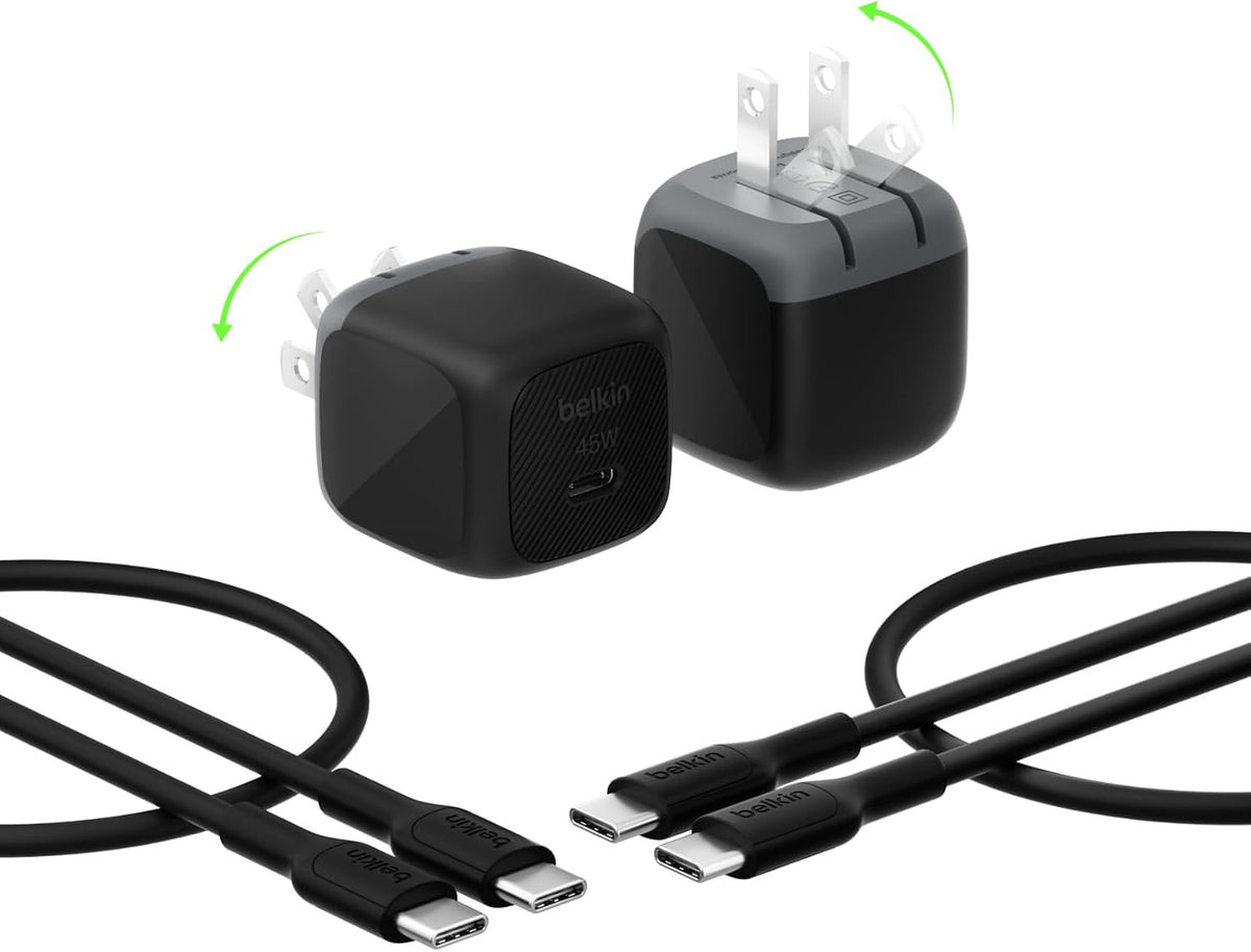 Belkin Bloque de carga USB C de 45 W (paquete de 2) - Cable USB C incluido - Carga rápida PD3.1 PPS - Samsung Galaxy S25, S24, Apple iPhone 17, Air, Pro, Pro Max, Google Pixel 10, Nintendo Switch, etc