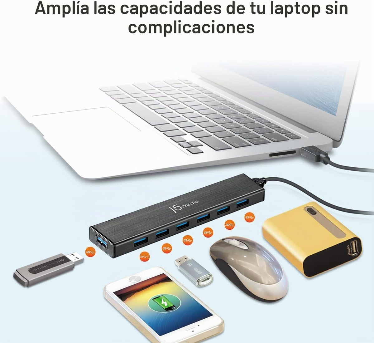 j5create, JUH377, hub USB 3.0 de 7 puertos, alimentado