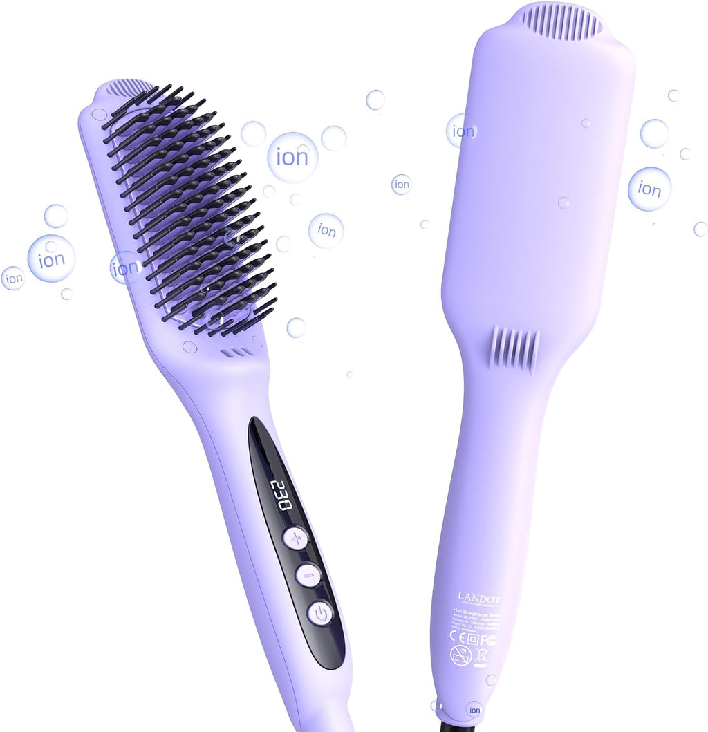 LANDOT - Cepillo iónico para alisar el cabello, Cepillo alisador de oro rosa