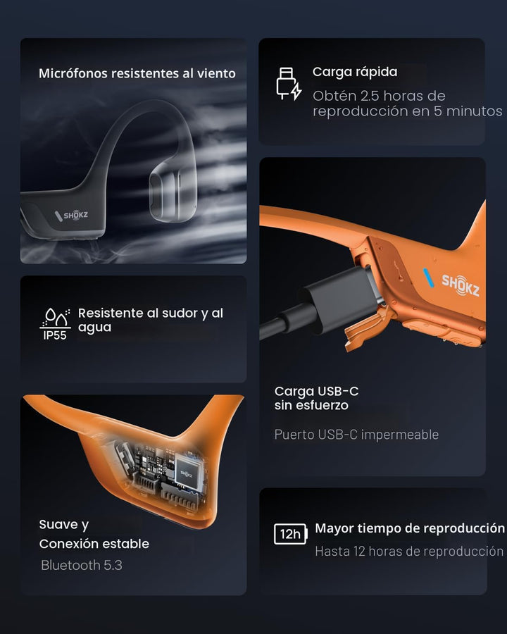 SHOKZ OpenRun Pro 2 - Auriculares deportivos de oreja abierta, cond...