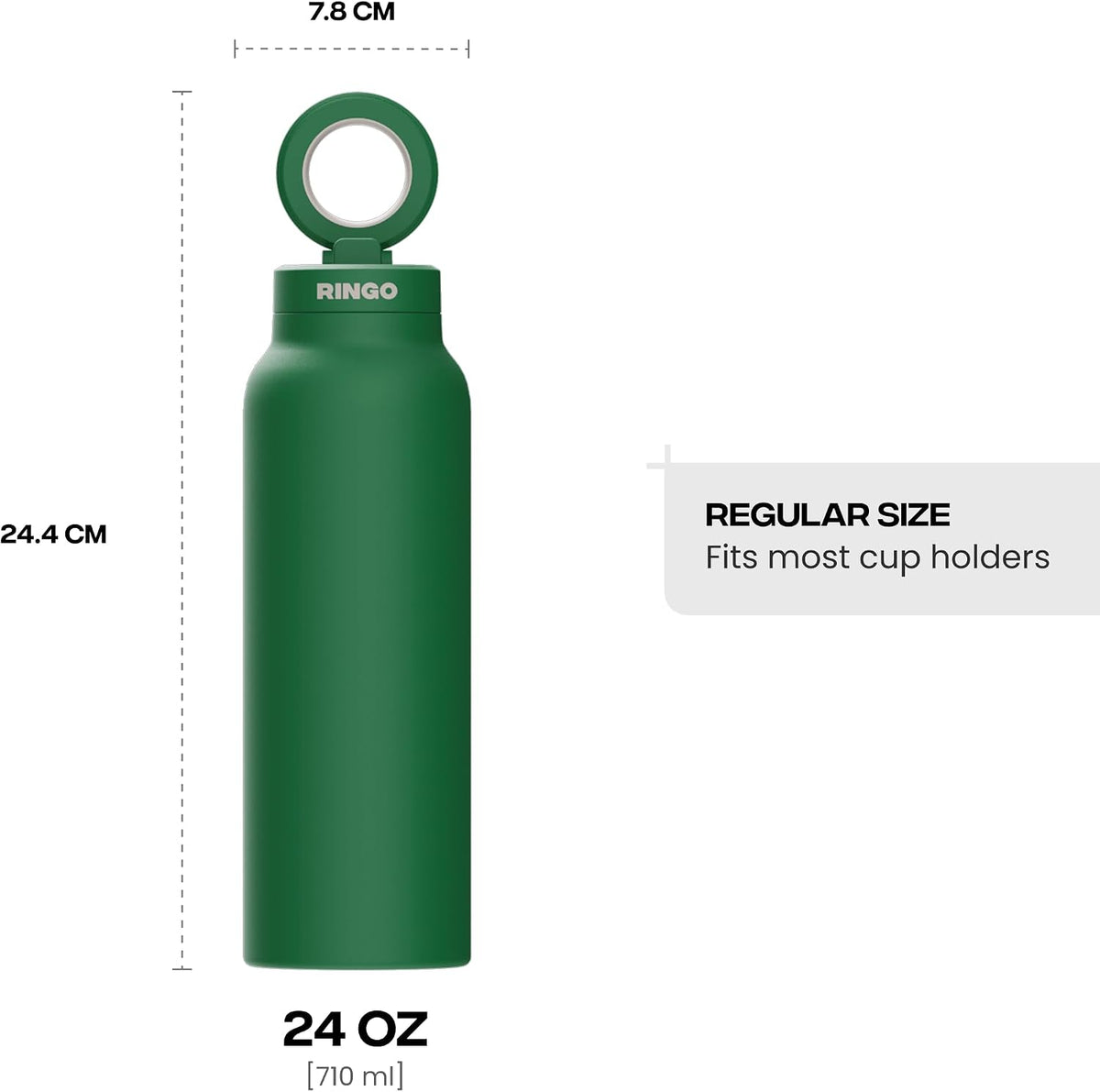 RINGO PRO Botella de agua aislada, soporte magnético para trípode para teléfono, verde, 24 onzas