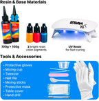 Lámpara ESAM Group Kit de fabricación de joyas de resina UV para niños, adolescentes y principiantes, juego completo de inicio con lámpara UV, 6 moldes de silicona, 48 purpurina, 3 pigmentos, hallazgos de joyería, flores secas y herramientas (kit de lujo)