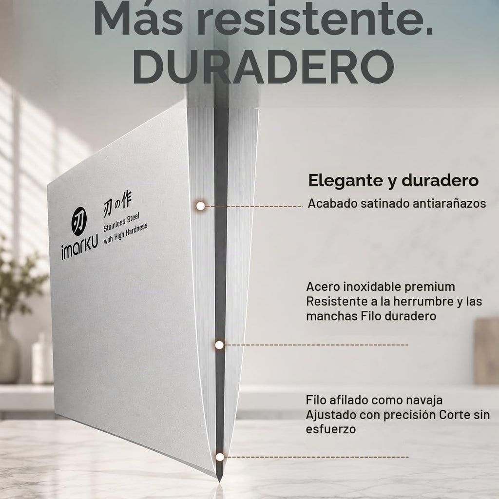 imarku Juego de cuchillos de 15 piezas con afilador integrado, juego de cuchillos de cocina de acero inoxidable japonés de alto carbono, apto para lavavajillas, juego de cuchillos de chef con bloque