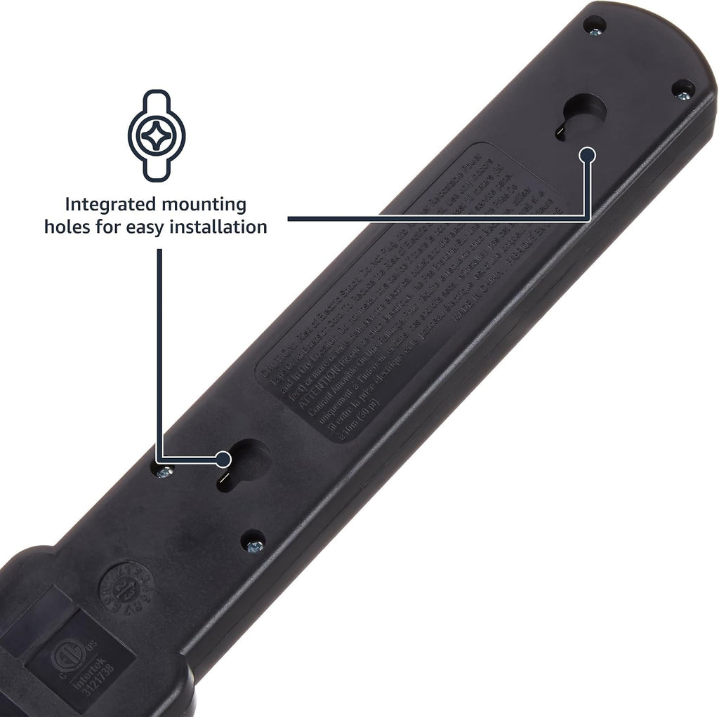 Amazon Basics 6-enchufe Protector contra Sobretensiones con 200J, Interruptor Automático, Cable de Extensión de 2 pies, Negro, 4-Pack