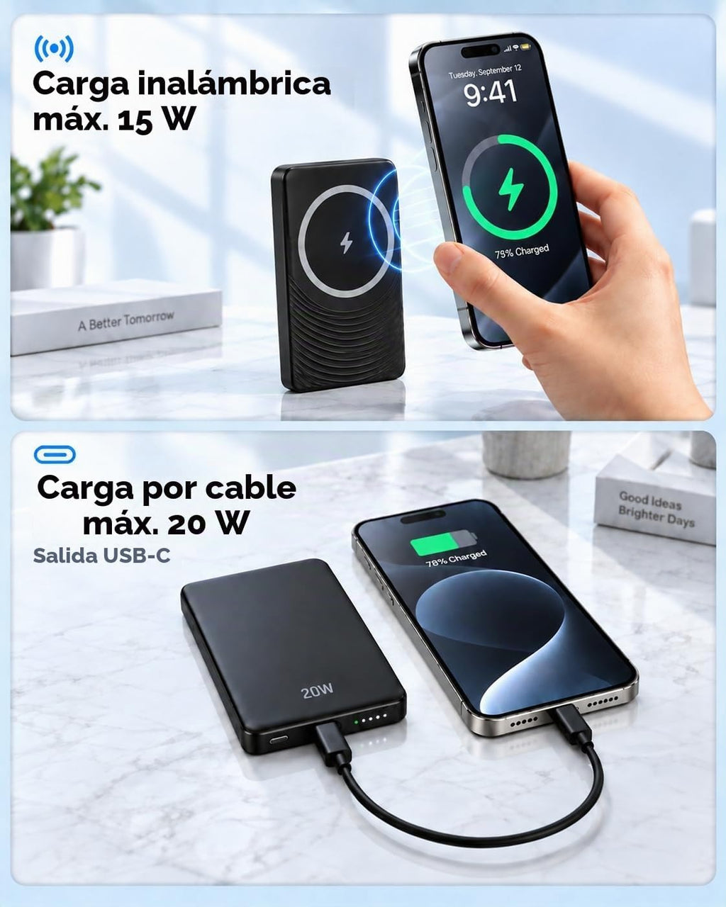 Cargador portátil magnético ultra delgado para iPhone, compatible con MagSafe Power Bank