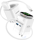 Cargador retráctil de 65W para Apple Watch, bloque de carga PD USB C de 4 en 1 GaN enchufe plegable de carga rápida para Apple Watch Serie 11/10/9/8/Ultra/SE, para MacBook Pro/Air, iPhone 17/16 Pro