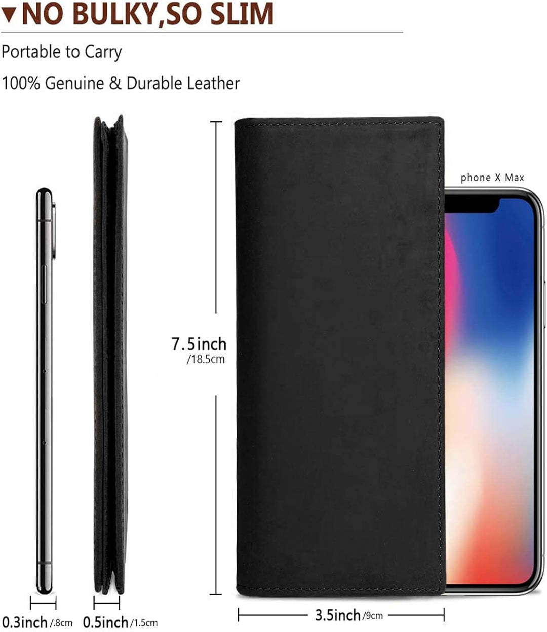 Kattee cartera plegadiza clásica de cuero para hombre