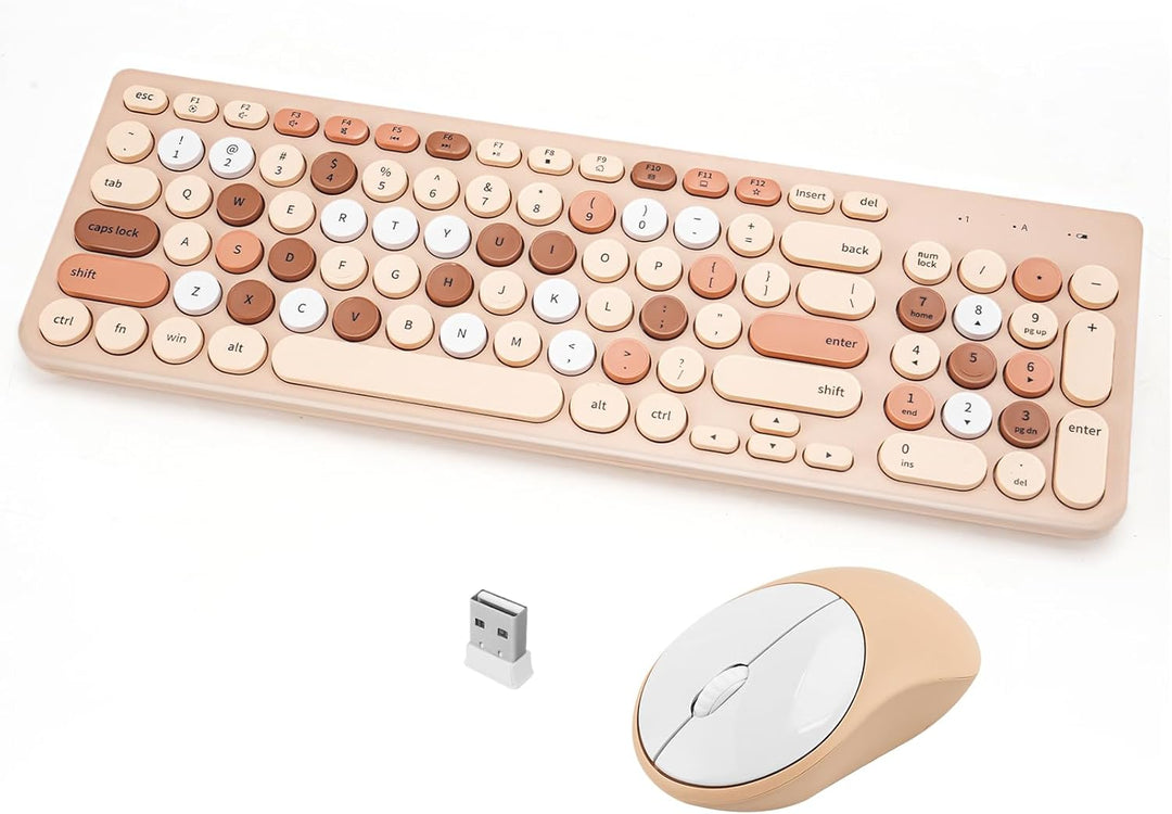 Combo de teclado y mouse inalámbricos, teclado retro de máquina de...