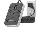 Protector de sobretensiones de regleta de alimentación: cable de extensión de enchufe plano de 5 pies, 8 salidas de CA y 6 puertos USB (3 USB C), protección contra sobretensiones 1080 J, estación de