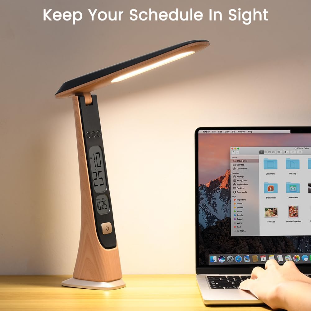 Lámpara WILIT Lámparas Recargables Lámpara de Mesa Inalámbrica, Lámpara de Escritorio Portátil Plegable - Luces LED que Funcionan con Batería con Brillo Regulable Continuamente y Pantalla de Tiempo para