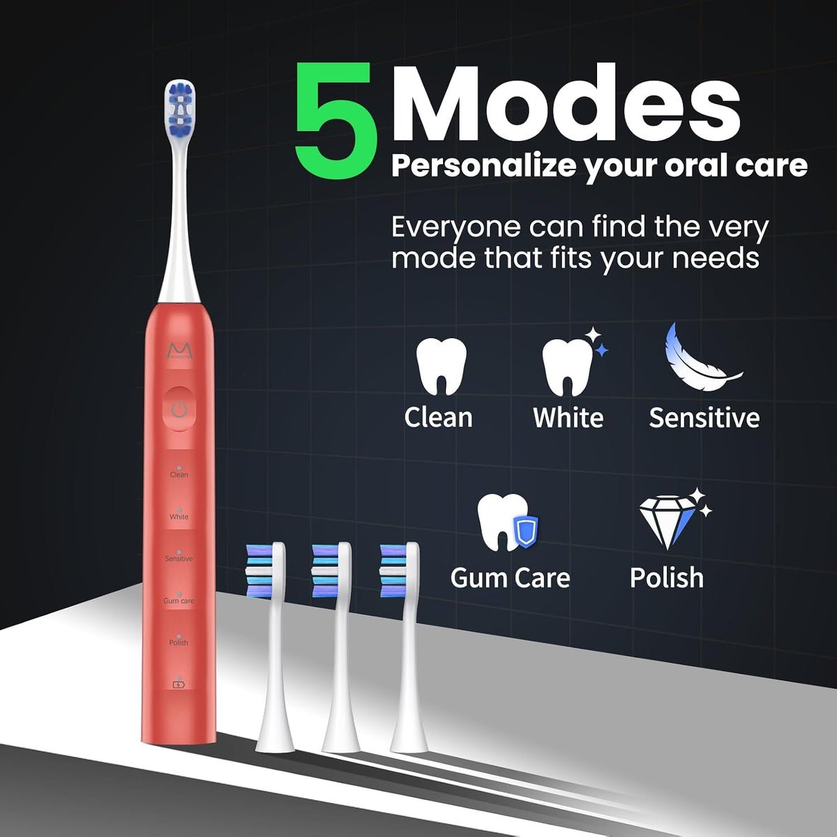 Marlincare Cepillo de dientes eléctrico para adultos, cepillo de di...