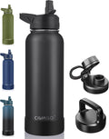 CIVAGO Botella de agua aislada de 40 onzas con pajita, frasco de agua deportiva cantimplora de acero inoxidable con 3 tapas (pajita, boquilla y tapa con asa), taza cantimplora térmica de viaje de