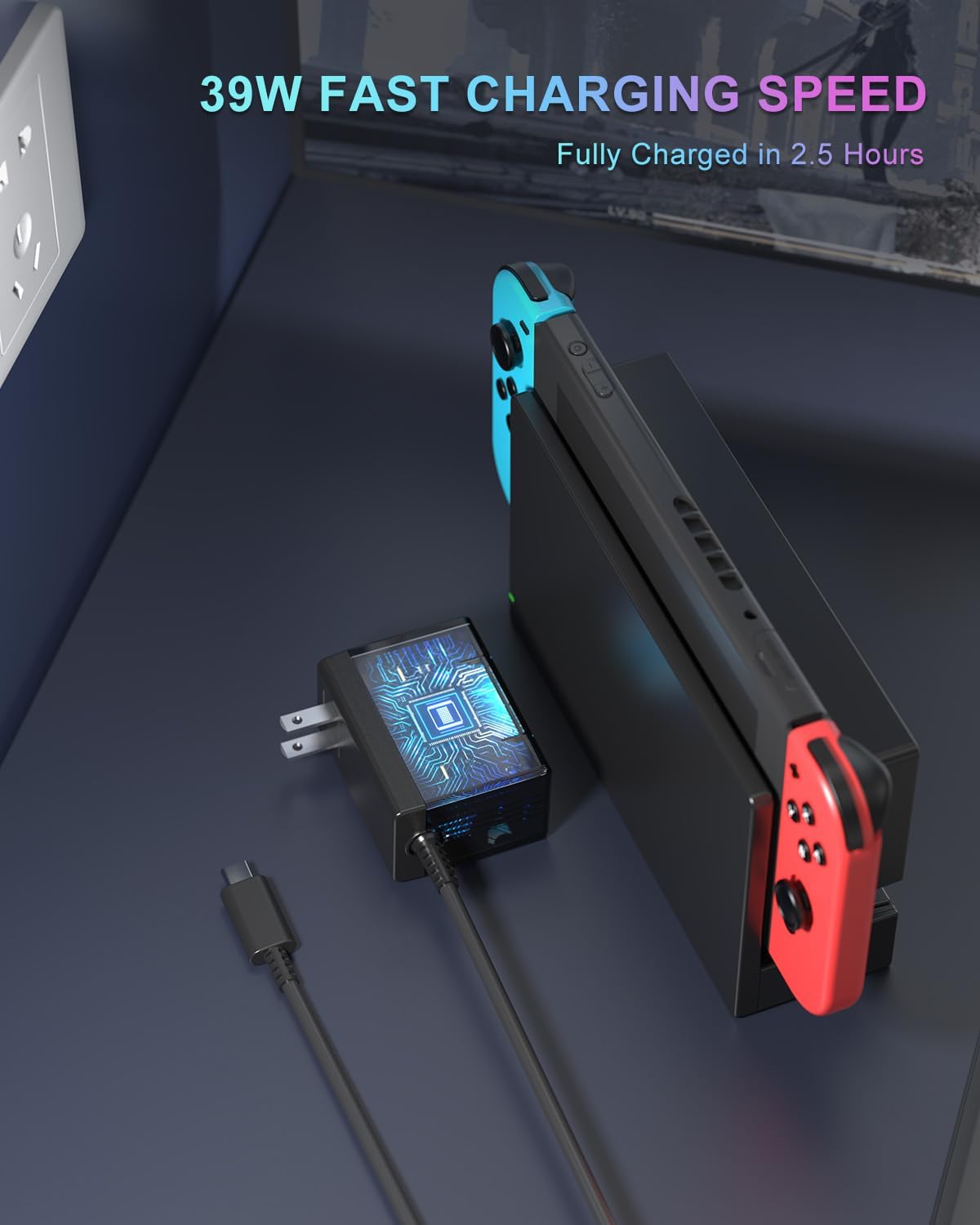 Estación de acoplamiento para interruptor/interruptor OLED, juego de base de TV 3 en 1 de repuesto con módulo IC original, cargador de CA y cable HDMI de alta velocidad para salida HD 1080P y carga de