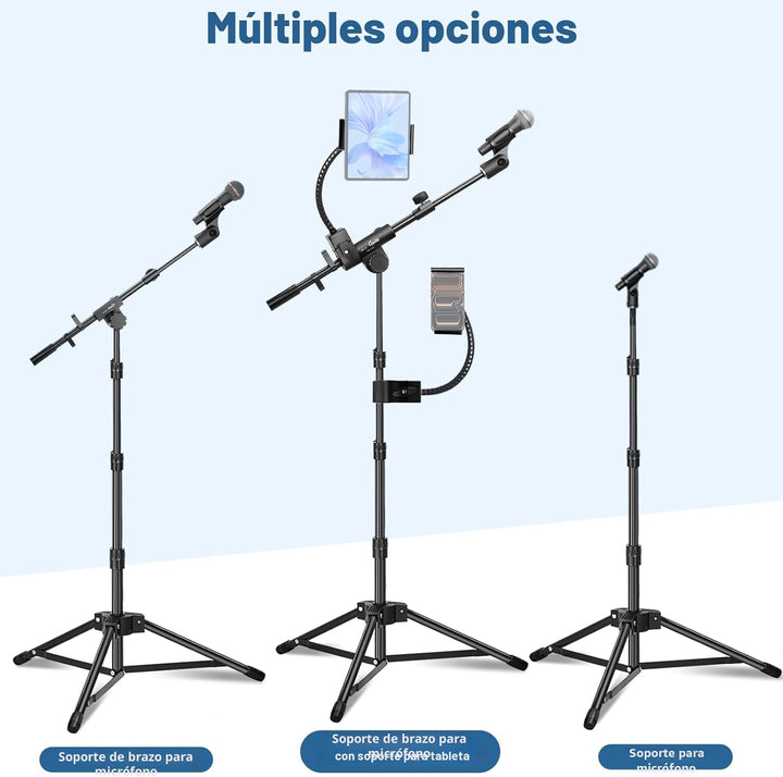 GUITTO Soporte de piso para micrófono con soporte para teléfono\/ta...