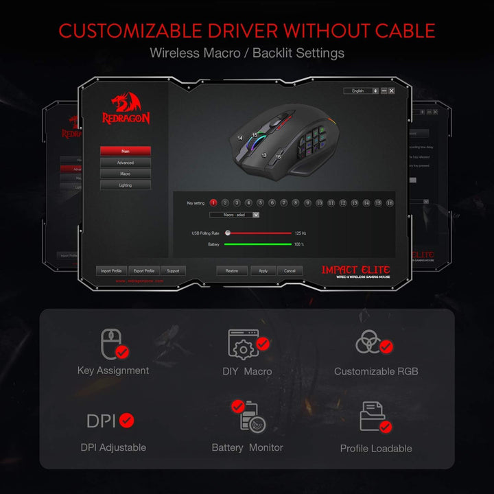 Redragon M913 Impact Elite ratón inalámbrico para juegos, ratón RGB...