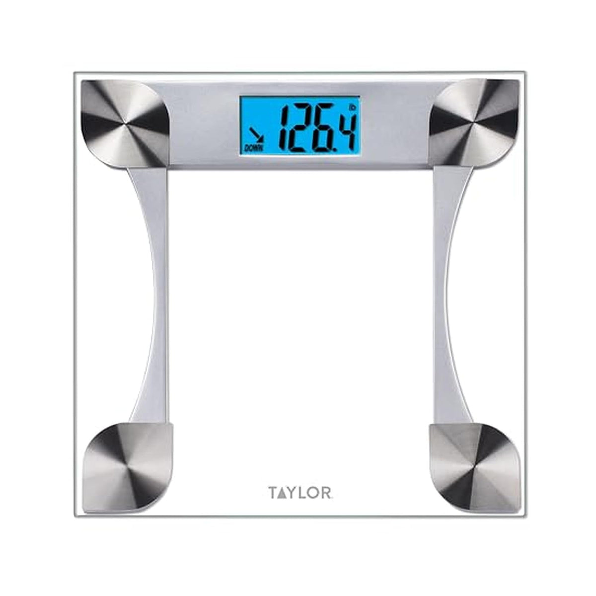 Taylor Báscula digital de baño con plataforma de vidrio y pantalla retroiluminada azul, escala de peso corporal, capacidad de 440 libras, seguimiento de peso para 2 usuarios, plataforma de 12.2