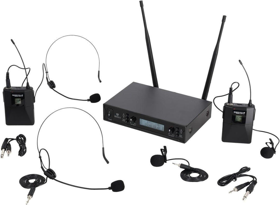 Rockville RWM-200 L2 Dual UHF Beltpack Sistema de micrófono inalámb...