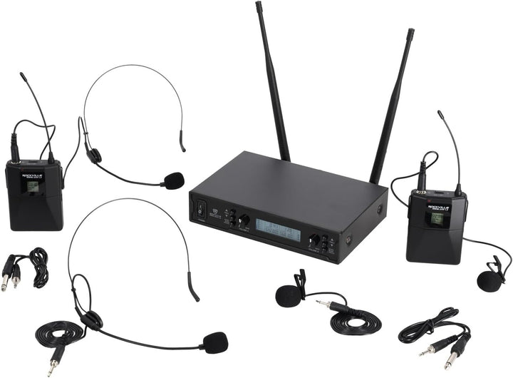 Rockville RWM-200 H2 Sistema de micrófono UHF de mano dual, 200 can...