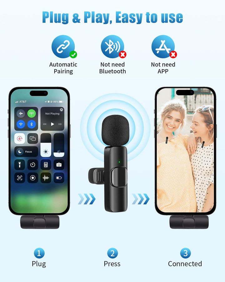 Gicorino Micrófonos Lavalier inalámbricos compatibles con iPhone, t...
