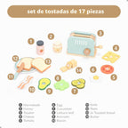 UMU® Tostadora de madera y juego de sándwiches – Incluye tostadora emergente, mantequilla rebanable, accesorios de cocina y más – Juguete de simulación para niños de 3 4 5 6 años