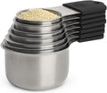Juego de 16 tazas y cucharas medidoras magnéticas, juego de 7 tazas medidoras magnéticas de acero inoxidable y cucharas medidoras magnéticas con nivelador para ingredientes líquidos secos (7, negro)