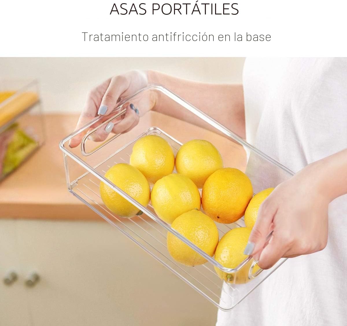 Contenedores organizadores apilables para refrigerador, paquete de 6 contenedores organizadores de cocina transparentes con asas y 20 bolsas de plástico para despensa, armarios, estantes, cajones,