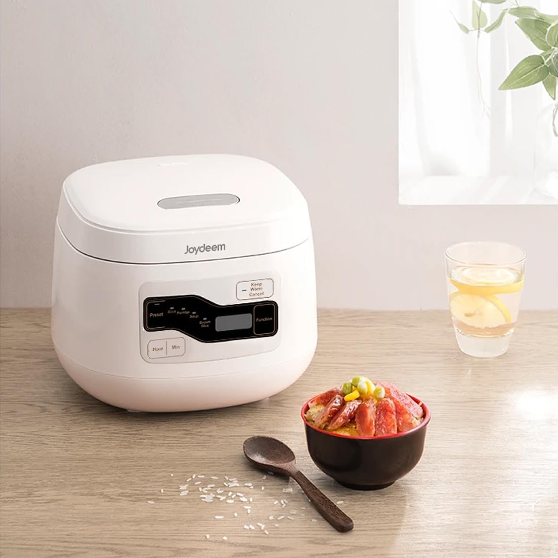 Joydeem Arrocera de cerámica FD20S-W, 4 tazas de ollas de arroz sin cocer con olla interior de cerámica pura, inicio de oferta las 24 horas, 2 L, color blanco