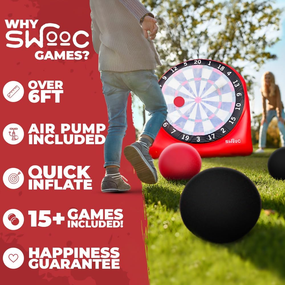 Swooc Games - Dardos gigantes inflables de primera calidad (más de 15 formas de jugar) - Diana de fútbol jumbo con bomba de aire - Juegos de carnaval grandes - Juegos gigantes al aire libre - Juego de