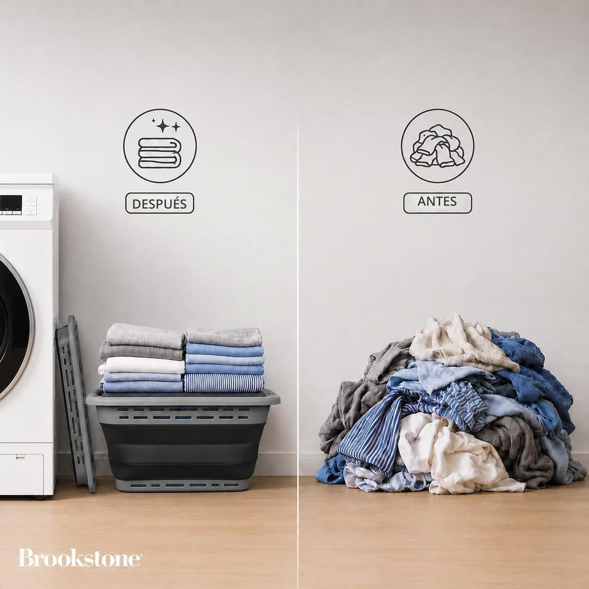 BROOKSTONE, 11 galones – [Nuestra cesta más grande de toda] Cesta de lavandería plegable de 24 pulgadas, asas de agarre antideslizantes cómodas, diseño minimalista que ahorra espacio, cesta