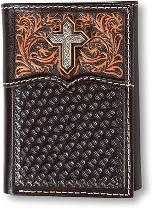 ARIAT Western Wallet Mens Trifold Cross Filigrana Marrón Medio A355...