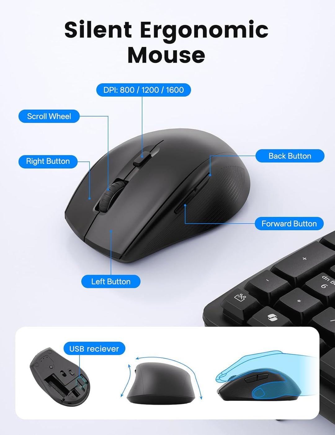 SABLUTE MA41 - Juego de teclado y mouse inalámbricos, juego de tecl...