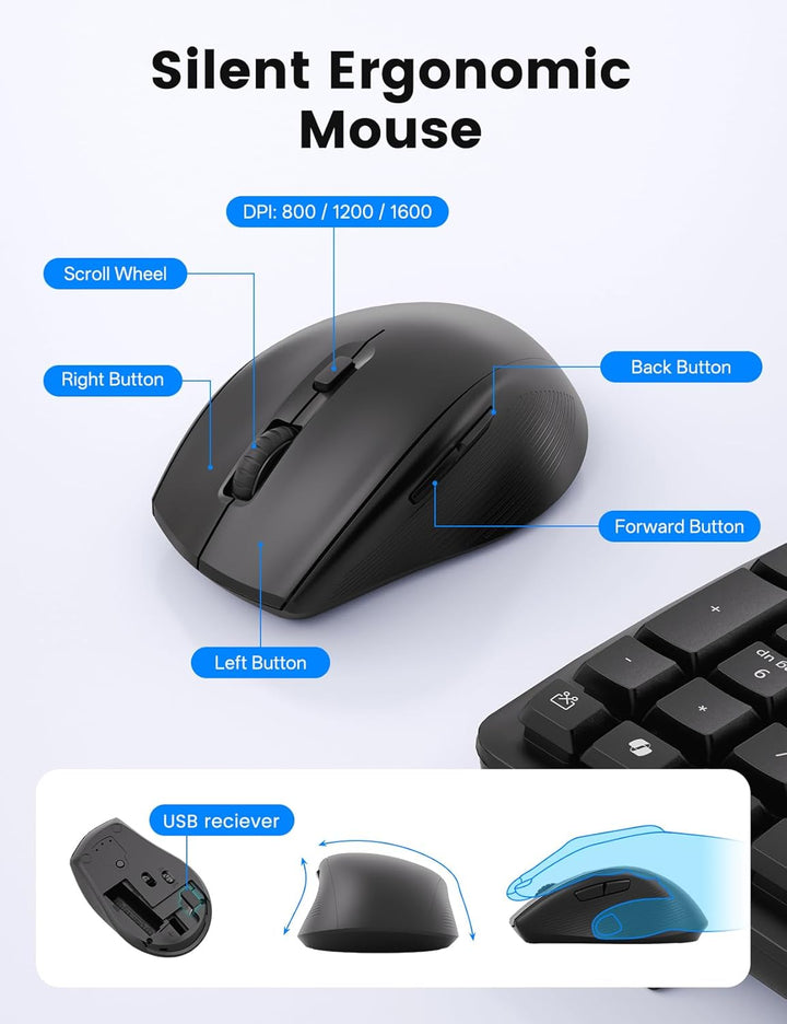 SABLUTE MA41 - Juego de teclado y mouse inalámbricos, juego de tecl...