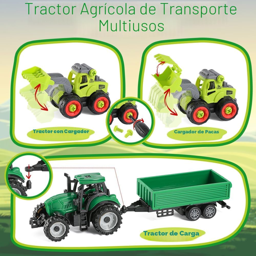 FRUSE Juguetes sensoriales de granja con kit de arena y tractor para niños