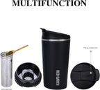 GiNT Taza de viaje de 17 onzas con infusor y dos tapas. Taza de café de acero inoxidable 316 aislada al vacío. Taza apta para lavavajillas con colador de té para café o té caliente y frío (negro)