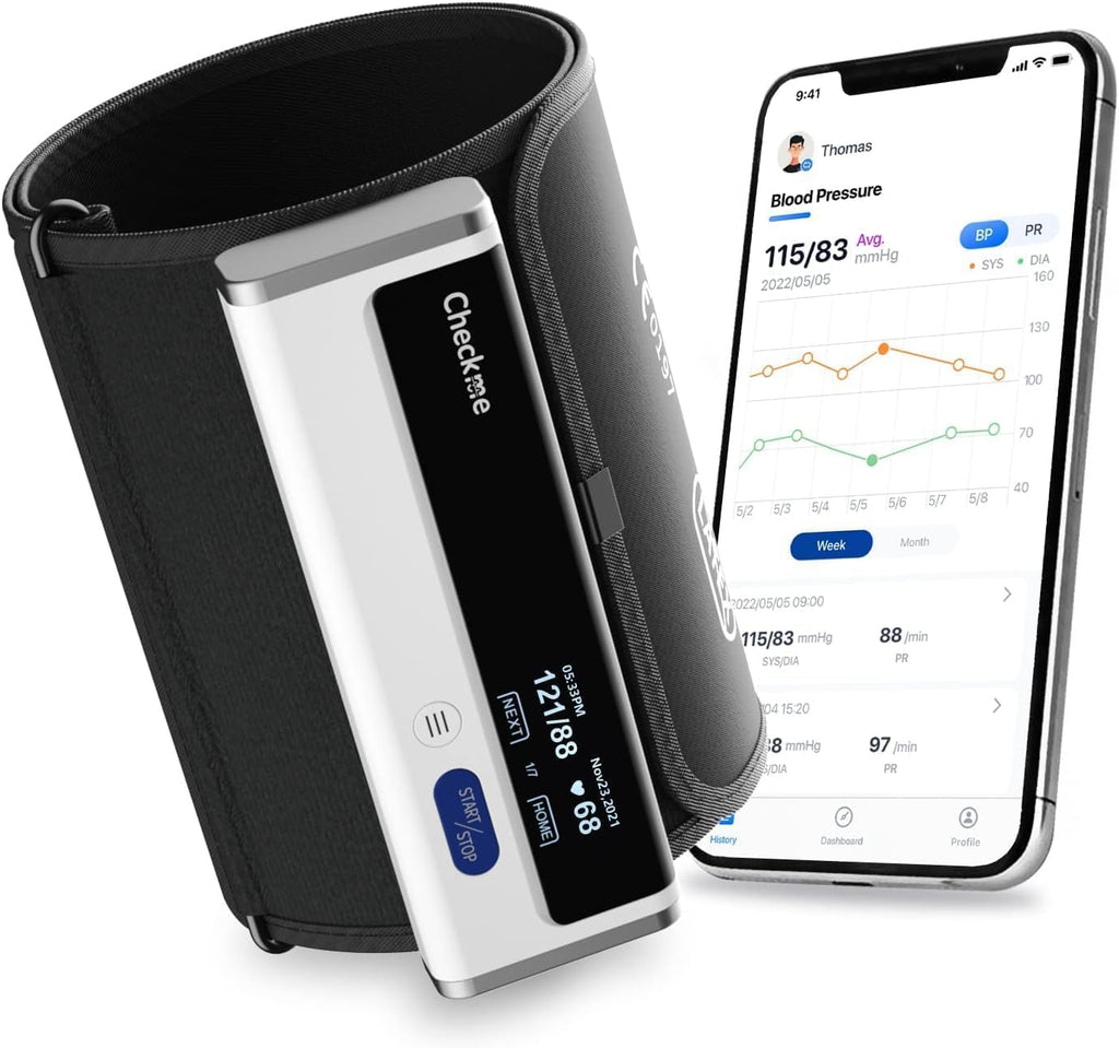 Checkme BP2A - Monitor de presión arterial para uso doméstico y parte superior del brazo, brazalete de máquina Bluetooth BP, lecturas digitales precisas en 30 segundos