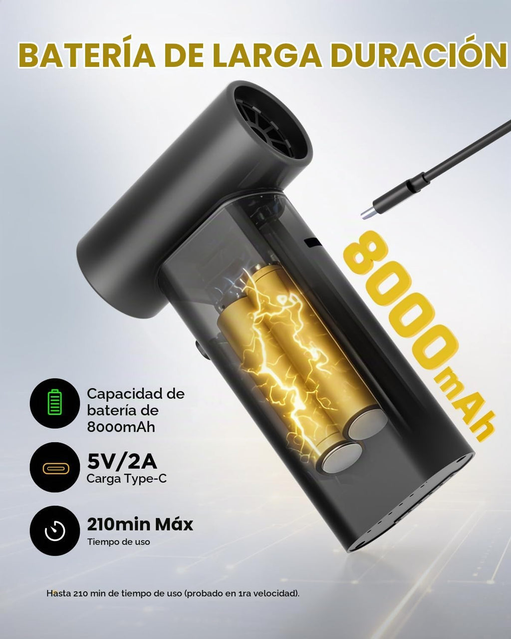Plumero de aire comprimido 2 en 1 y aspiradora de automóvil recargable inalámbrica, 160000 RPM plumero de aire eléctrico, mini aspiradora de aluminio para PC, computadora, hogar, exteriores y